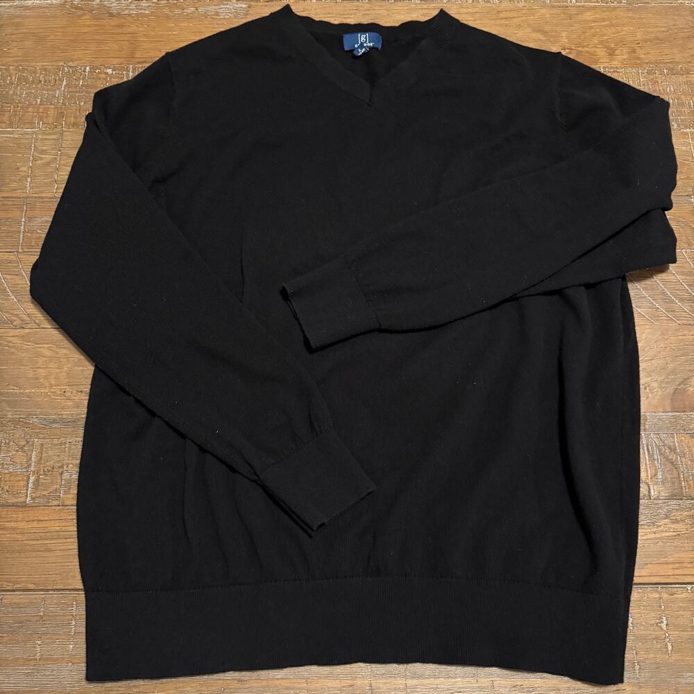 George Mens Large Black V-Neck Long Sleeve Sweater Ribbed Trim Cotton Blend